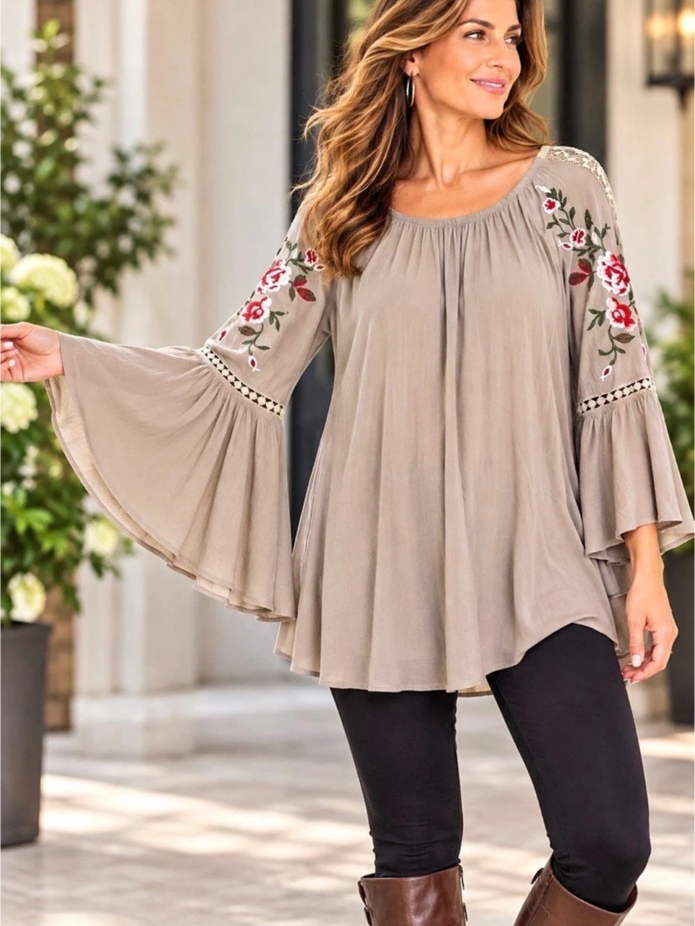 Indingo Soul Embroidered Sage Green Floral Embroidered Tunic NWT